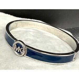 Michael Kors Buckle Bangle‎ Bracelet Silver Tone Blue Enamel Yuppy Y2K Size 6.5